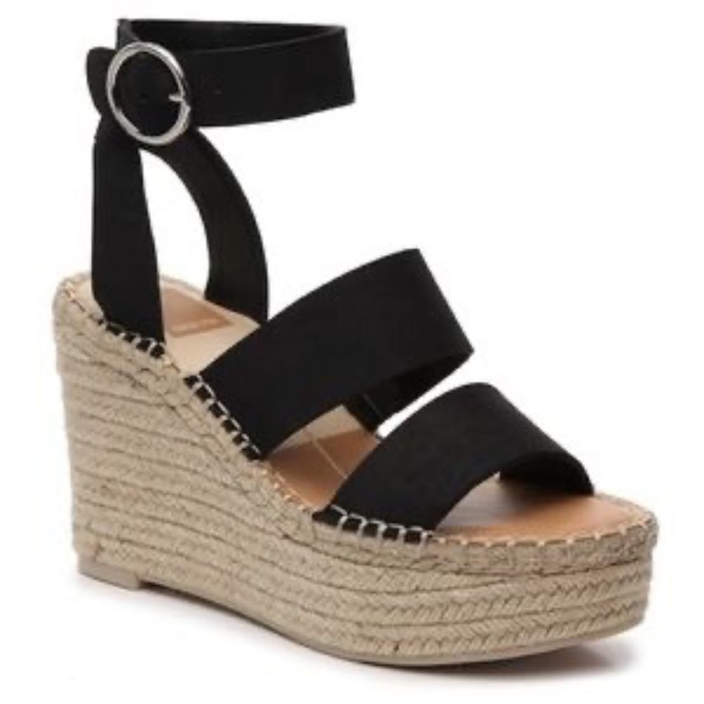 Dolce Vita Shae Black Platform Espadrille Wedge Sandals Sz 7.5‎